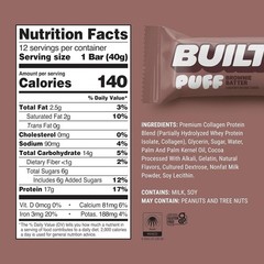 BUILT Puff Protein Bars Brownie Batter 12 Count 17g Protein Gluten Free Collagen