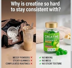 PLANT.O NUTRITION Creatine Monohydrate Gummies Sugar Free 120 Count Green Apple