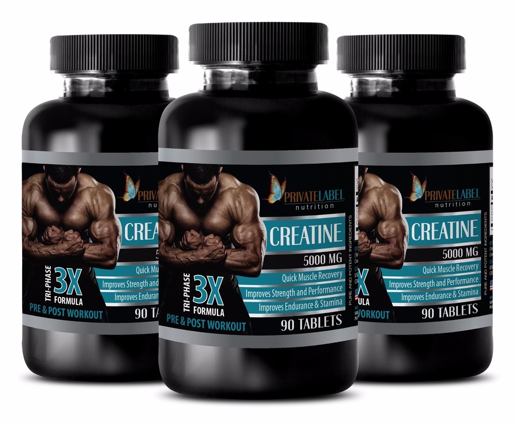 Pure Creatine hcl Monohydrate Powder 3X 5000mg Muscle Mass – 270 Pills 3 Bottles