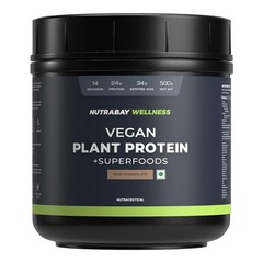 Plant Protein Powder + Superfoods 24g Protein -500g Rich Chocolate, 14 Servings