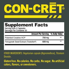 CON-CRET + Test, Creatine HCl Capsules with 60 Count (Pack of 1), No Color