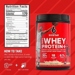 SIXSTAR Whey Protein Plus – 30g Protein & Immune Support, Vanilla Cream, 1.8lbs