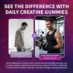 Creatine Monohydrate Gummies 5000mg for Men & Women, Organic Pure Creatine Gummi