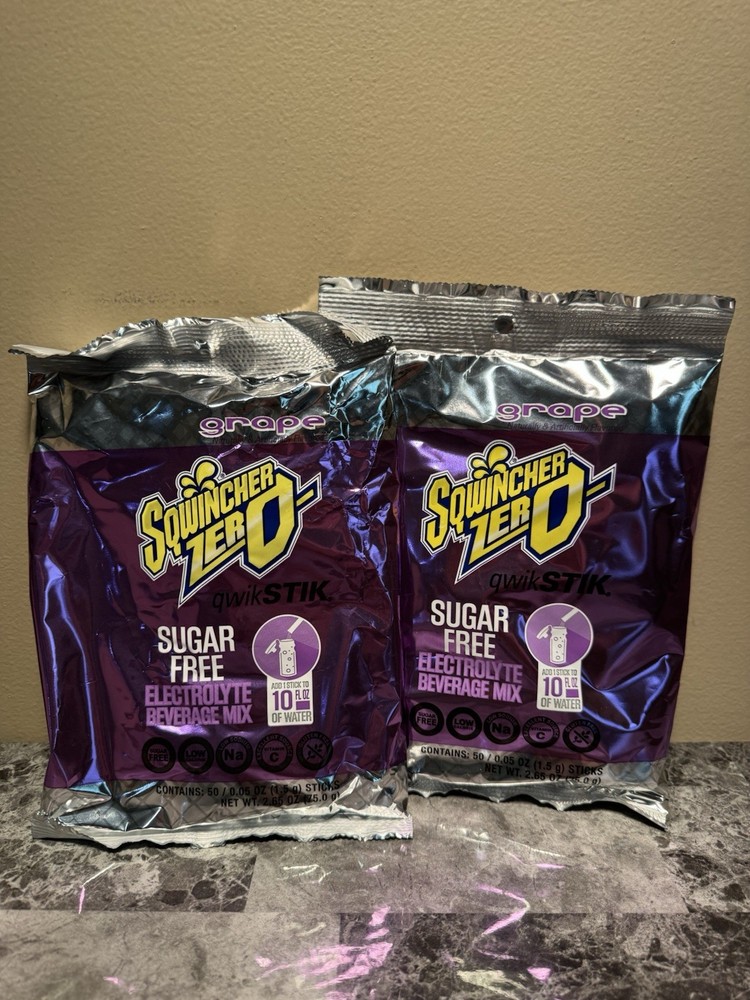 Lot Of 2 Sqwincher® .11 Ounce GRAPE Flavor Qwik Stik™ ZERO Powder, 50/pack