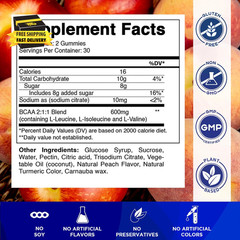 BCAA Gummies – Branch Chain Amino Acid Supplements – Peach Flavor – 600Mg per Se