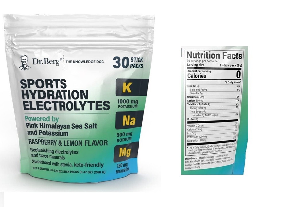Dr Berg Sports Hydration Sea Salt Electrolytes Powder, Raspberry Lemon Flavor