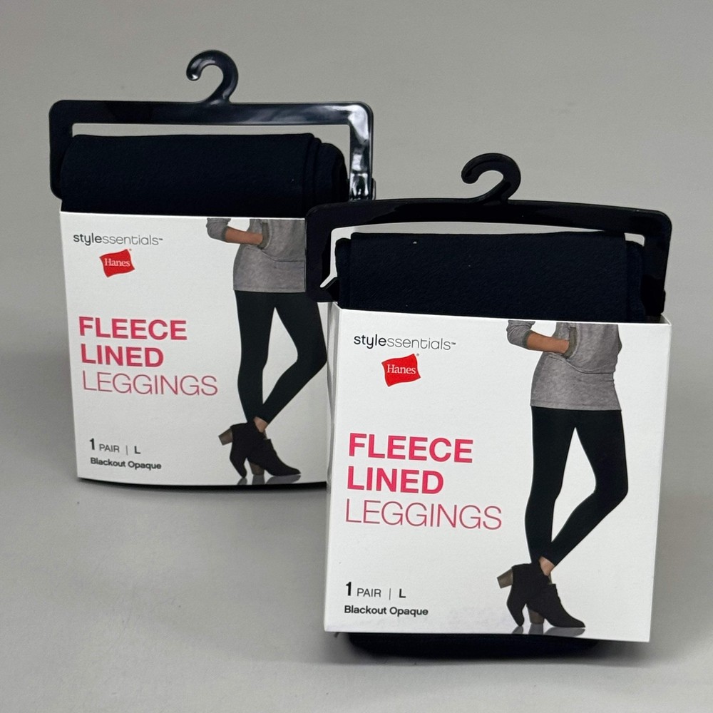 HANES (2 PACK) Style Essentials Fleece Lined Leggings Womens Sz L Blackout 28466
