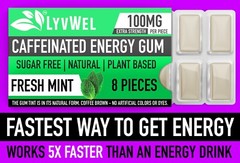 LyvWel All Natural Energy Focus Mint Fitness Gum 3 Packs Run jog 100mg Caffeine
