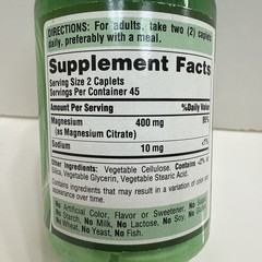 Puritans Pride Magnesium Citrate 200 mg – 90 Coated Caplets – 2 PACK – EXP 02/28
