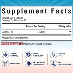 750mg Pure Creatine HCl – No Bloat, Once Daily for Optimal Performance, 90 Caps