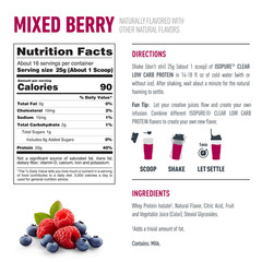Isopure Clear Low Carb 100% Whey Protein Isolate Powder Mixed Berry, 20g Protein