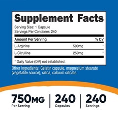 Nutricost L-Arginine L-Citrulline Complex 750mg, 240 Capsules – Non-GMO