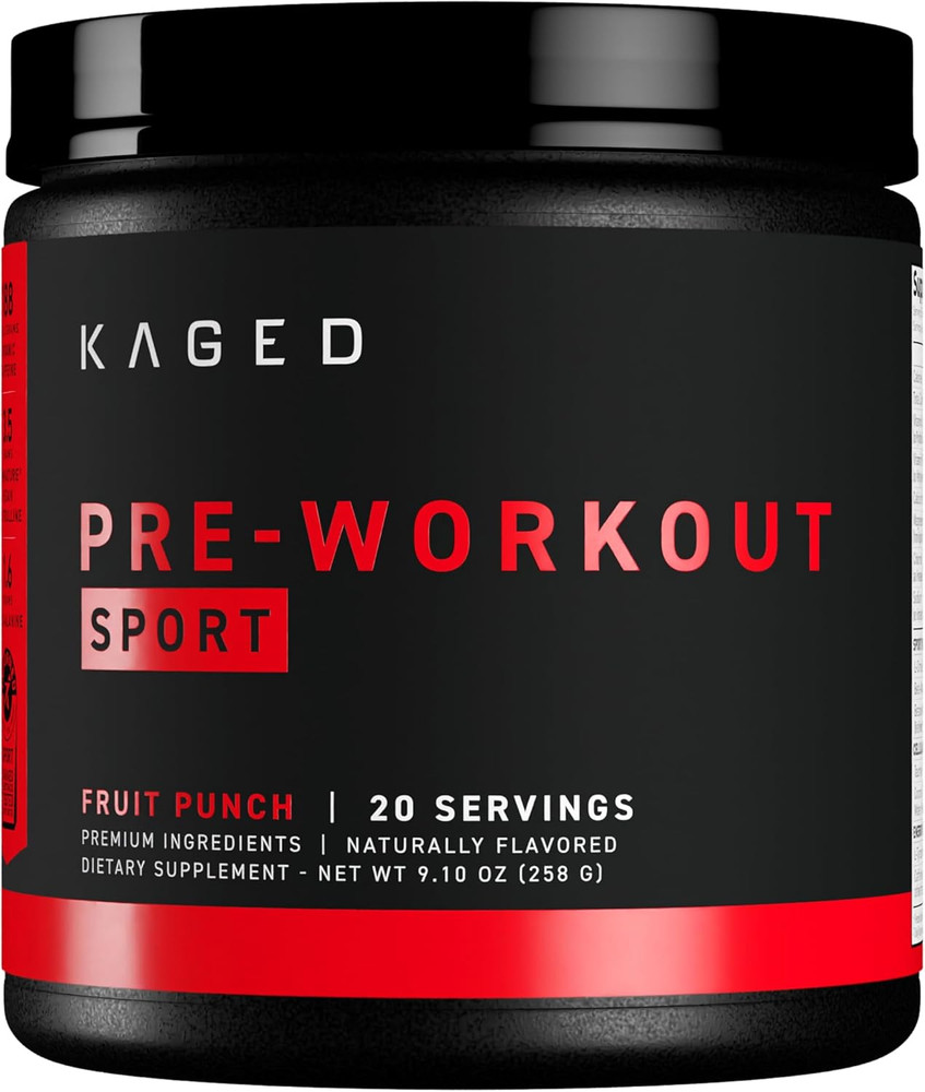Kaged Sport Pre Workout Fruit Punch 20 Servings 188mg Caffeine Energy Boost