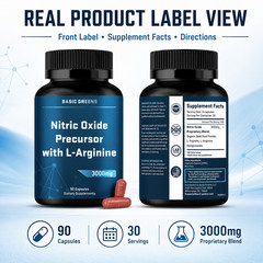 BASIC GREENS L-Arginine 3000mg Nitric Oxide Supplement Beet Root Vegan 90 Caps