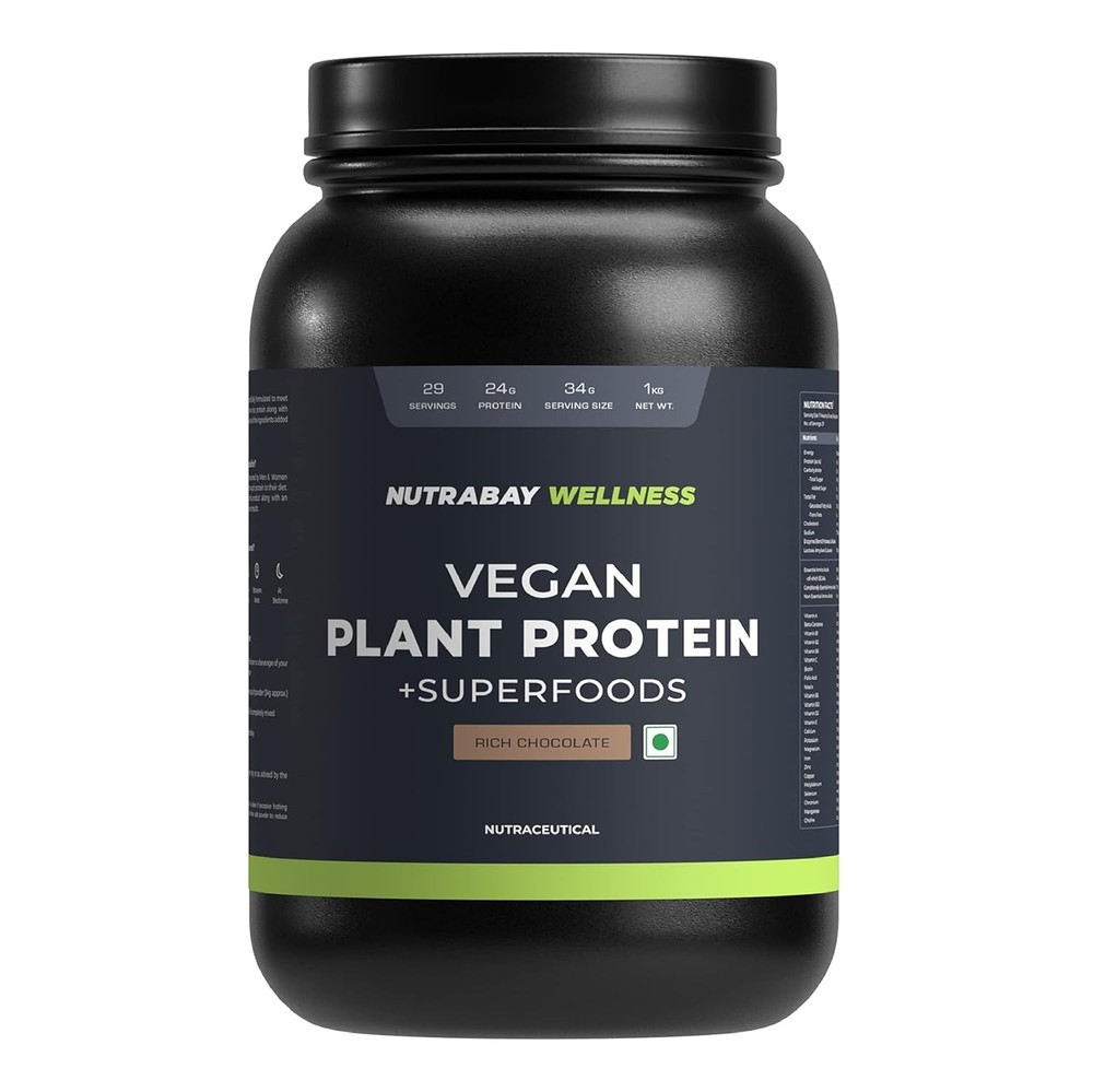 Plant Protein Powder + Superfoods 24g Protein -1kg Rich Chocolate, 29 Servings