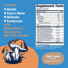 Nutricost Nutrizen AM Focus Adaptogenic Mushroom Drink Powder Reishi Lion’s Mane