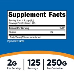 Nutricost Taurine Powder 250 Grams – 125 Servings, 250 Gram (Pack of 1)