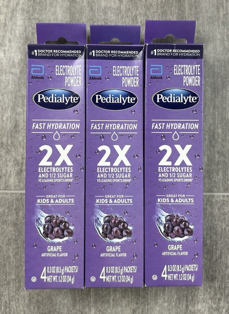 PEDIALYTE ELECTROLYTE POWDER PACKETS GRAPE 4 CT X 3 (12 TOTAL) EXP JAN 2027