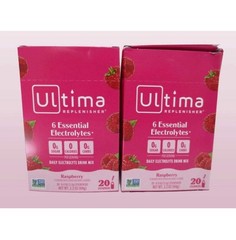 (2 boxes) 9/26 Ultima Replenisher, Electrolyte Hydration Drink Mix, Raspberry, 2
