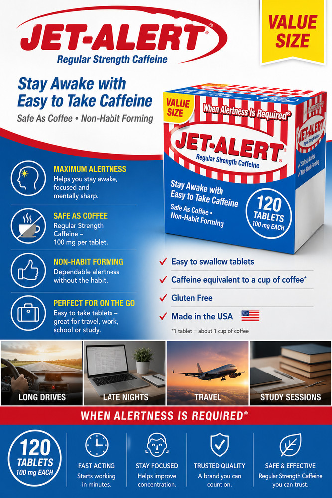 Jet Alert 100MG Each Caffeine Tablet 120 Count Each
