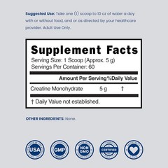 Unflavored Creatine Monohydrate, 60 Servings – Non-GMO, , GMP Certified