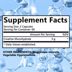 Pure Creatine Monohydrate Capsules 3000mg for Muscle Mass Strength