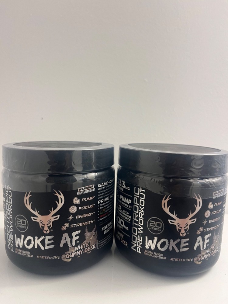 2 Woke AF White Gummy Deer Pre-Workout Powder 8.6oz Both EXP: 07/27 New & Sealed
