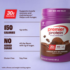 Premier Protein 100% Whey Powder, Chocolate Milkshake, 30g Protein, 29 Servings