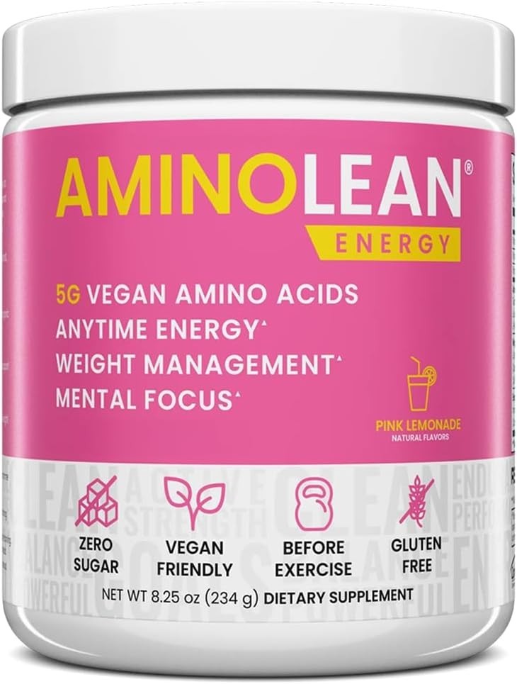 Pre Workout Amino Energy Powder Pink Lemonade Vegan BCAA Drink Mix 30 Servings