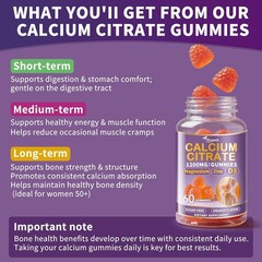Calcium Citrate 1200 mg Gummies with Vitamin D3 Magnesium Zinc for Women Men
