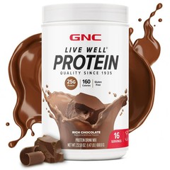 GNC Live Well Whey Protein Powder 25g Rich Chocolate, GF, No Sugar, 16 servings