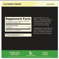 Optimum Nutrition Glutamine Powder Unflavored 10.58 oz 300 g Exp 05 12 2028
