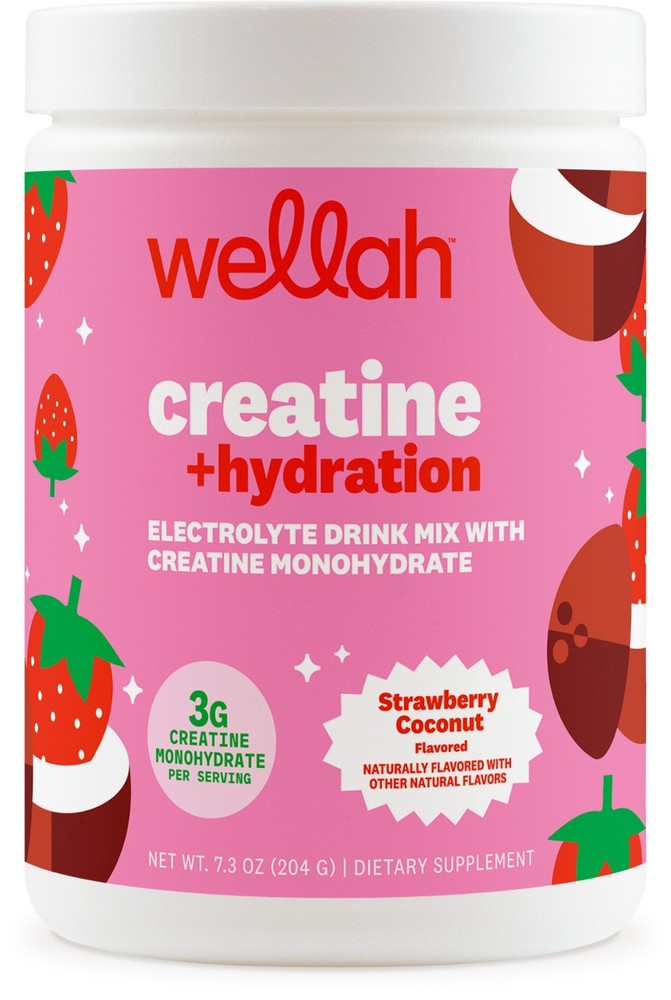 Wellah Creatine + Hydration Powder (Strawberry Coconut) 30 Servings – Drink Mix