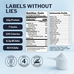 Grass Fed Vanilla Whey Protein Isolate Powder – 22g Protein, Non GMO – 1Lb- SALE