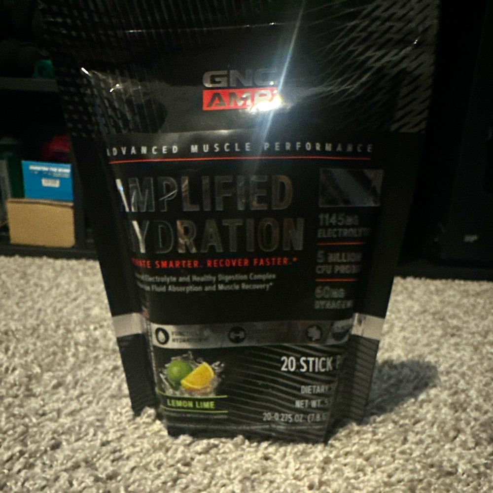 GNC AMP Amplified Hydration Electrolyte Powder Lemon Lime 20 Sticks Probiotics