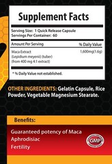 male potency – Pure MACA ROOT EXTRACT 1600mg – black maca root powder – 1 Bottle