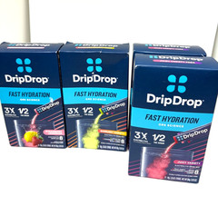 (4) DripDrop Hydration – Electrolyte Powder Packets -2 juicy 1 Sunburst 1 StrLem