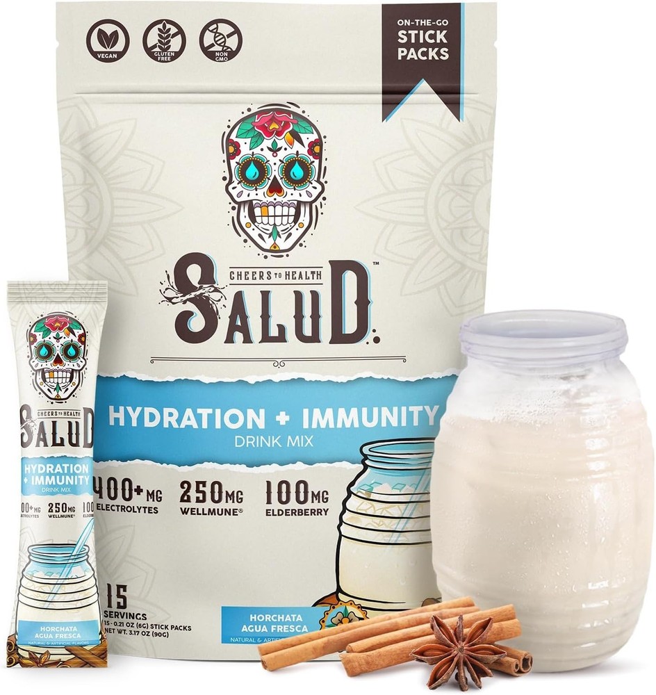 2‑in‑1 Salud Hydration Immunity Electrolytes Horchata Elderberry 1g Sugar 15ct