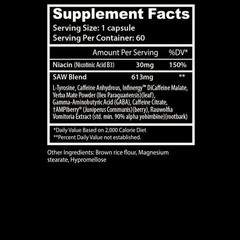 INSANE LABZ SAW High Stim Fat Burner 60 Capsules Energy Focus Intense Fat Loss