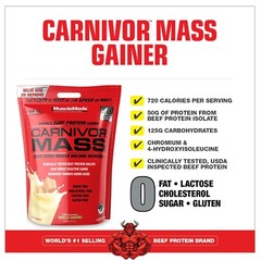 MuscleMeds Carnivor Mass Anabolic Beef Protein Gainer, Vanilla Caramel, 10 Po…