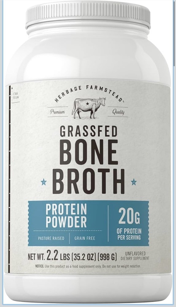 Herbage Farmstead Grassfed Bone Broth Protein Powder 2.2 lb 35.2 oz New Sealed