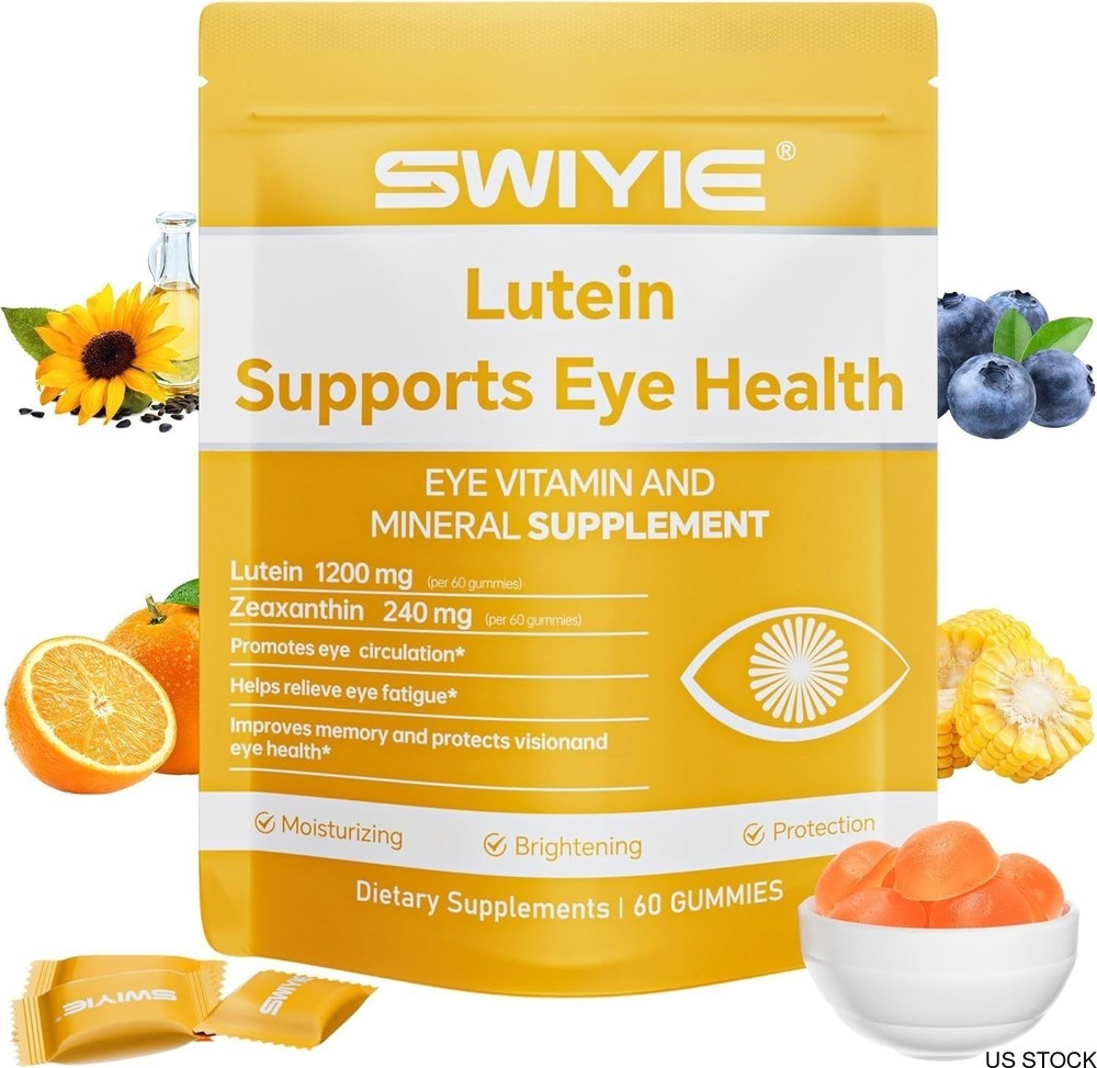 20mg Lutein + 4mg Zeaxanthin Gummies for Eye Health Support with Natural Flavor
