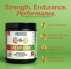 Zhou Lite Up Extra Boosted Pre-Workout 7.5oz (Cherry Limeade) Exp: 03/26-Fresh!
