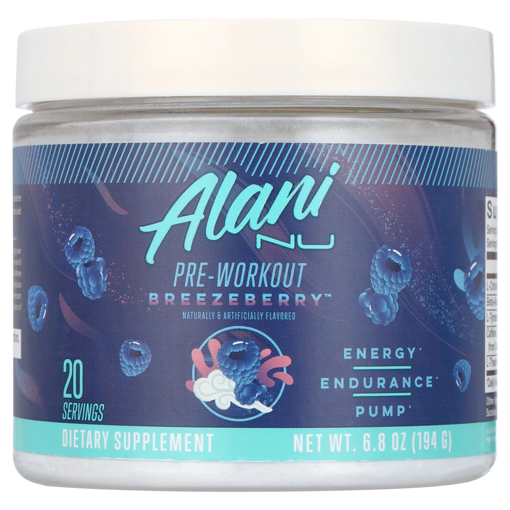 Pre-Workout Powder, Breezeberry, 20 Servings, 200Mg Caffeine