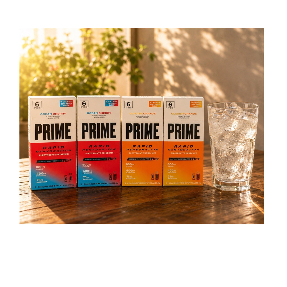 PRIME Hydration Mix 4-Pack (24 Sticks) Ocean Cherry & Glacier Orange Exp 2027