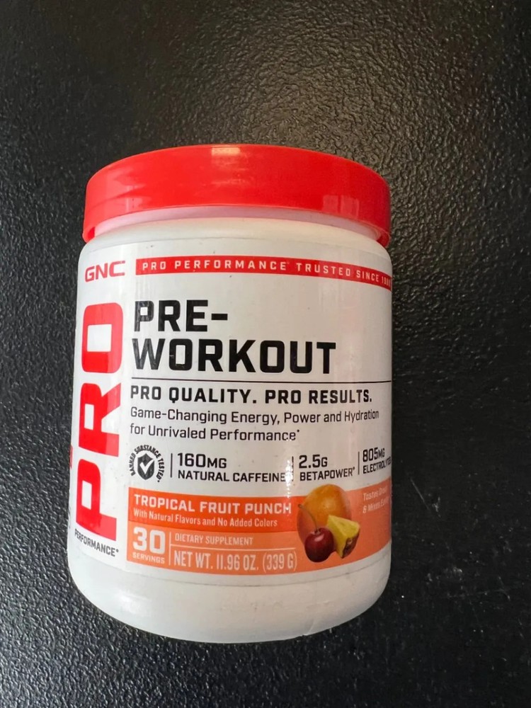 GNC Pro Pre Workout Tropical Fruit Punch 30 Servings Energy Performance 11.96 Oz