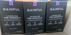 Lot Of Three Gainful Caffeine Free Pre-Workout Wild Berry 4.4 oz Exp 05/2026