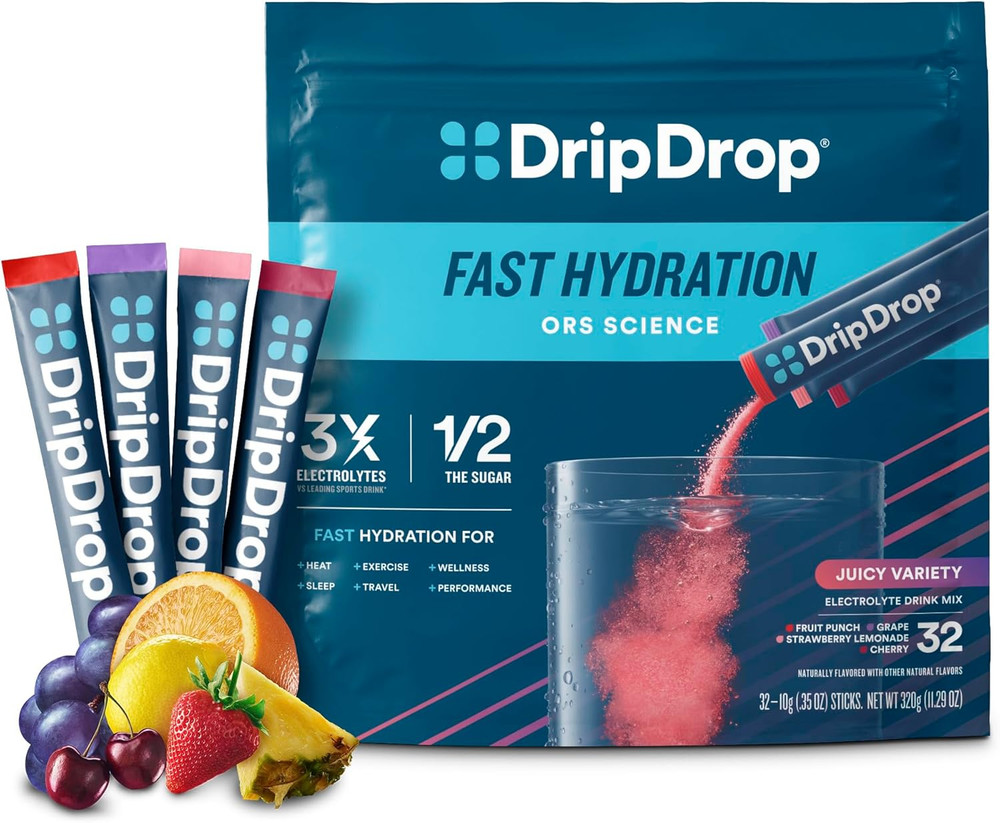 Dripdrop Hydration Packets – Juicy Variety Pack – Single Serve Electrolytes Powd