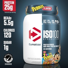 Dymatize ISO100 Hydrolyzed Whey Isolate Protein Powder, Fruity Pebbles, 20 servi