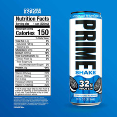 Prime 32g Protein Ultra-Filtered Milk Shake, Cookies and Cream, 11 fl. oz, 12 pk